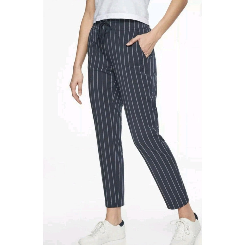 Athleta Navy Striped Midtown Ankle Commute Athleisure Travel Pant Size 4
